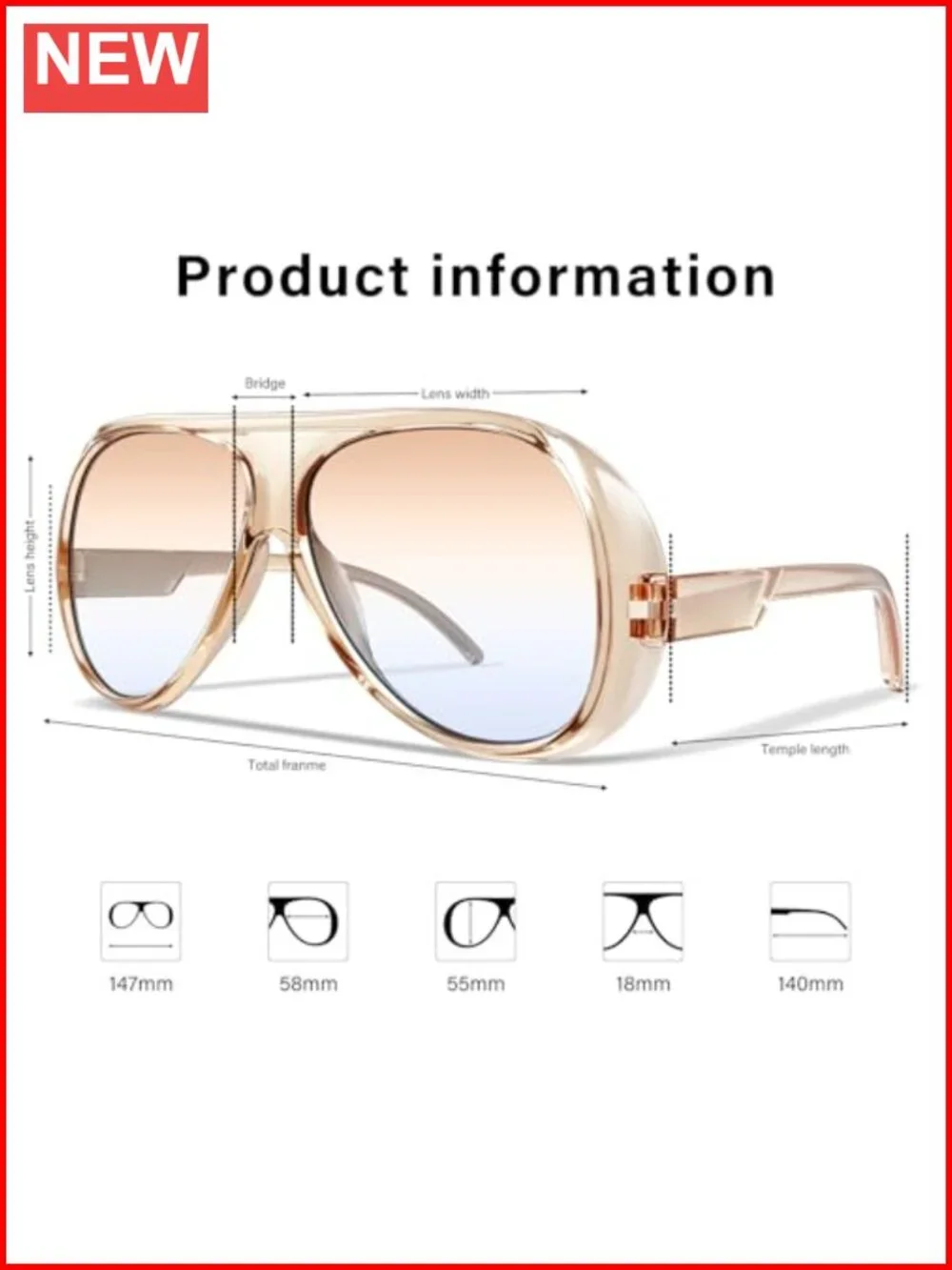 3-Pack Oversized Aviator Sunglasses with UV Protection Tangle-Free Frame